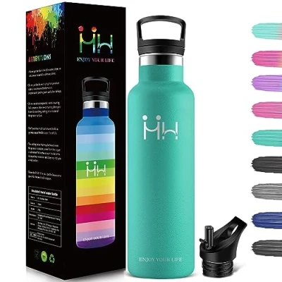 Bild av HoneyHolly Vattenflaska rostfritt stål, 750 ml BPA fri, termosflaska, läckagesäker vakuumflaska, dubbelväggig, vattenflaska, termoskanna, med sugrör, lämplig för kolsyra