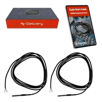 Bild av AZDelivery 2 x DS18B20 m kabel digital rostfritt stål temperaturgivare, vattentät kompatibel med Arduino och Raspberry Pi inklusive e bok