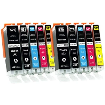 Bild av Supply Guy 10 bläckpatroner kompatibel med Canon PGI 570 CLI 571 för MG5750 MG5751 MG5752 MG5753 MG6850 MG6851 MG6852 MG6853 TS5050 TS5051 TS5053 TS5055 TS6050 TS6051 TS6052