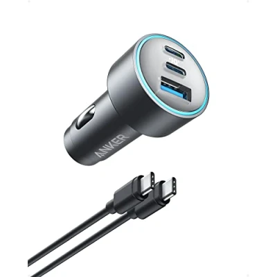 Bild av Anker USB C billaddare, kompakt 67 W snabbladdare med tre portar, 535 billaddare PIQ 3.0 för iPhone 14/14 Plus/14 Pro/14 Pro Max, Galaxy S23, MacBook Pro, iPad Air flera (USB kabel ingår)