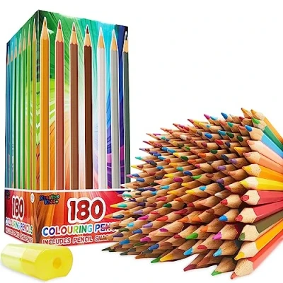 Bild av KreativeKraft Färgpennor Set med 180 för barn tonåringar och vuxna 30 färgvässare ingår Konstmaterial Skolmaterial Barnpennor 3 år