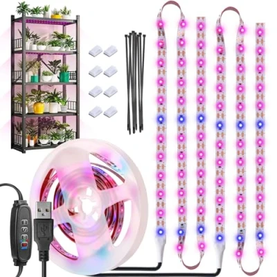 Bild av Grow Light Strip Vattentät Lights för Inomhusväxter Fullspektrum Plant Inomhus USB med Auto ON/Off Timer Rosa Blå 120LEDs Lamp (2m)