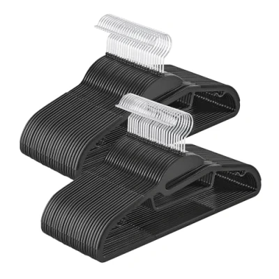 Bild av Songmics CRP041B05 Set med 50 plastgalgar, klädhängare U formad öppning, halkfri, platsbesparande, 0,5 cm tjock, 41,5 lång, 360 vridbar krok, svart