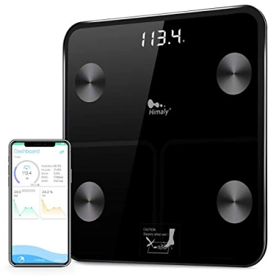 Bild av himaly Kroppsfettvåg smart digital badrumsvåg Bluetooth kompatibel kroppsvåg för kroppsfett, vikt, kroppsvikt, BMI, kroppsvatten, benmassa, kalorier, visceralt fett