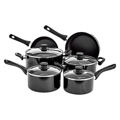 Bild av Amazon Basics Set i 6 delar med non stick induktionskokkärl, lock, svart