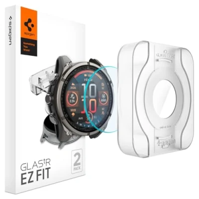 Bild av Spigen Glas.tR EZ Fit Skärmskydd kompatibel med Garmin Fenix 8 47mm, 2 Stycken, Sjabloon voor Installatiem, Kristallklart, Responsiv Touch, 9H glas