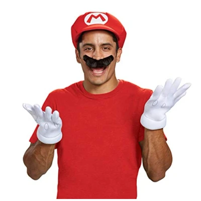 Bild av DISGUISE DISX73790 Mustasch Nintendo kostymtillbehör, Mario hatt &amp; handskar, en storlek
