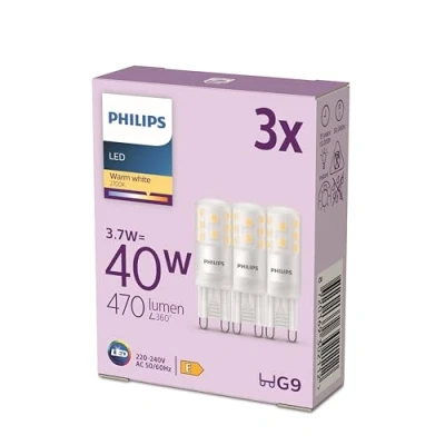 Bild av Philips LED Classic multipack: Kapsyl, 3,2W (40W), G9, Varmvitt 2700 Kelvin, Klart glas, 400 lumen, Ej dimbar, 15000 timmar livslängd, 3 pack