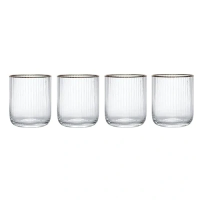 Bild av MIKASA Sorrento räfflade kristallglas med guldkant och bred form, 380 ml, set 4 blyfria, klara fina glasögon, snygg design för firanden
