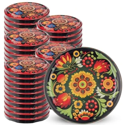 Bild av KADAX Skruvlock fi82 mm, Twist Off lockset av metall, reservlock för konserveringsburkar, lock med 6 snäpptänder fallburkar och konserveringsburkar (färgglada blommor, 50 stycken)