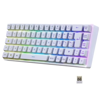 Bild av EMPIRE GAMING K508 kompakt TKL 65 % trådlöst speltangentbord (AZERTY FR) via bluetooth/2.4G/ Typ C för PS4/PS5/PC/Mac RGB bakgrundsbelysning 68 tangenter 23 anti ghosting vit