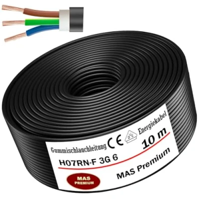 Bild av MAS Premium Från 5 till 50 m gummislangkabel, strömkabel, byggarbetsplatskabel, H07RN F 3G6 mm², flexibel kabel med skyddsledare för tung utrustning (10 m)