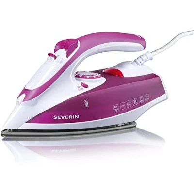 Bild av SEVERIN Ångstrykjärn med keramisk belagd stryksula och non stick effekt, 2 400 W, 70 g/min ångpuff, 30 variabel ångeffekt, perfekt för ång torrstrykning, vit/violett, BA 3243