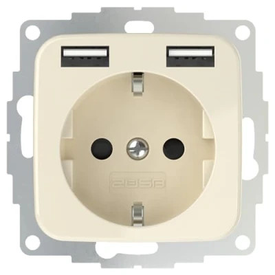 Bild av 2USB inCharge Pro SI skyddskontaktuttag med integrerad USB laddare 2,4 A, kompatibel Reflex serien Busch jägare (krämvit glansig)