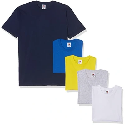 Bild av Fruit of the Loom herr tung t shirt paket med 5, Grå/vit/gul/kungsblå/marinblå, M