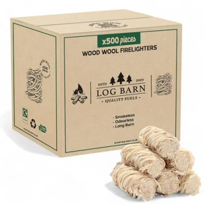 Bild av Log Barn 500 eldtändare av naturlig träull, träull för lågor, eldstartare, perfekt att elda i spisen, grilla, pizzaugn och rök, säker kolstartare tända en klump träkol, grill