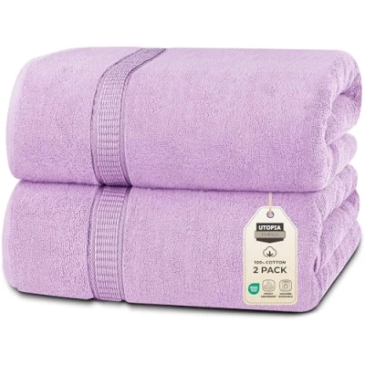 Bild av Utopia Towels lyxigt jumbo badlakan 2 delar 600 GSM 100% ringspunnen bomull mycket absorberande och snabbtorkande extra stor badhandduk mjuk handduk av hotellkvalitet (70 x 178 cm, lavendel)