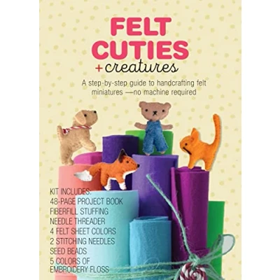 Bild av felt Cuties &amp; Creatures: A step by guide to handcrafting miniatures no machine required Kit Includes: 48 page Project Book, Needle ... Seed Beads, 5 Colors of Embroidery Floss