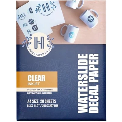 Bild av Hayes Paper Co. Waterslide Decal Inkjet CLEAR Genomskinligt Dekal Papper för Bläckstråleskrivare A4 Vattenöverförings papper, 20st blad (8.5 x 11)