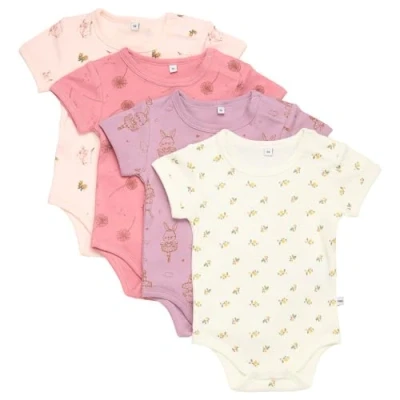 Bild av PIPPI Unisex Baby Body SS AO tryckt (4 pack) underkläder, Dusty Rose, 86, Dammig rosa, 86