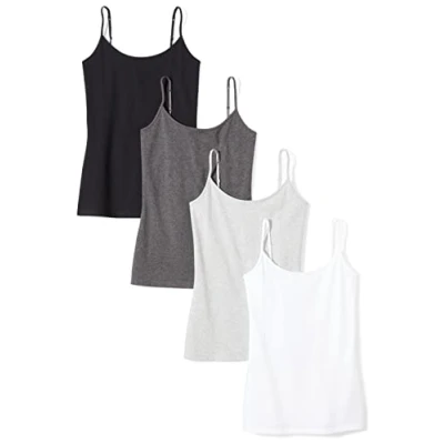 Bild av Amazon Essentials Women&#039;s Kamisol smal passform, Pack of 4, Kolsvart ljung/Ljusgrå ljung/Svart/Vit, XL