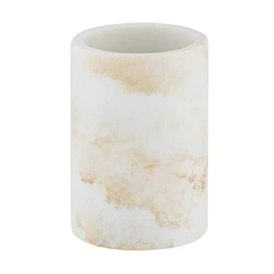 Bild av WENKO Tandborstkopp Odos, högkvalitativ tandborsthållare för tandborste och tandkräm, munsköljkopp av robust polyresin i marmorutseende, perfekt badrum gästtoalett, Ø 8 x 10 cm, vit/guld