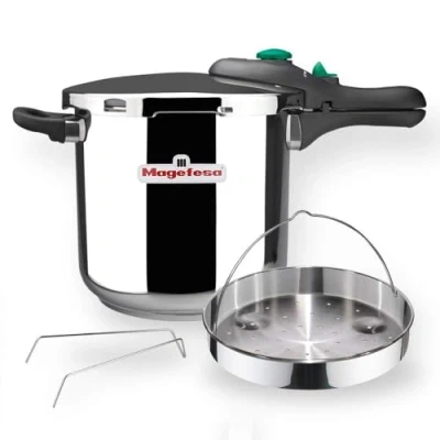 Bild av MAGEFESA DYNAMIC supersnabb tryckkokare för enkel användning, 18/10 rostfritt stål, lämplig alla typer av spisar, inklusive induktion. Exklusiv förpackning med kastrull + korg (6 liter)