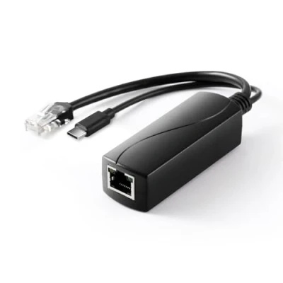 Bild av Gigabit Type C PoE Splitter 5V 2.4A Output, IEEE 802.3af Standard 10, 100, 1000Mbps för Laddkabel RJ45 Port Power Over Ethernet Typ Adapter (TYPEC0502G Svart)