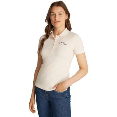 Bild av Tommy Hilfiger SLIM Script Graphic POLO Piké, Storlek: XS, Ivory petal