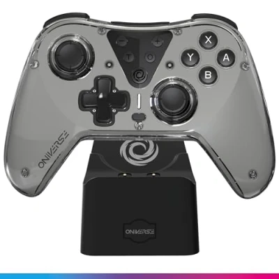 Bild av Oniverse Trådlös kontroller kompatibel med Switch OLED Lite PC ANDROID iOS, Laddningsdocka, Justerbara vibrationer, Makroknappar, Turbo läge, Wake Up, 6 axlig gyroskop, Astralite (Eridani White/Vit) (NYSA GREY / GRÅ)