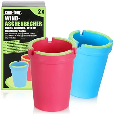 Bild av COM FOUR® 2x askkoppar för utsidan vindaska stormnätkoppar med lysande lock bilaska, Ø 8 cm (2 stycken rosa blå)
