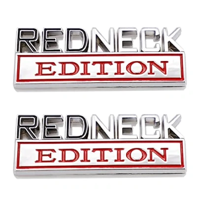 Bild av 2 st Redneck Edition emblem bil lastbil ersättning för universal fordon SUV (silver röd)