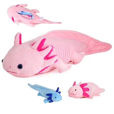 Bild av lilizzhoumax axolotl plyschleksak med 2 små Axolotl, simulering docka, set 3 mjuka plyschdragkedjor, present till vänner och barn