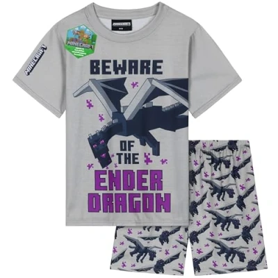Bild av Få trendiga pyjamas för pojkar kortärmad pyjamasset barn tonåringar loungeuppsättningar nattkläder mjuka bekväma gåvor pojkar, Grå Minecraft, 9 10 Years