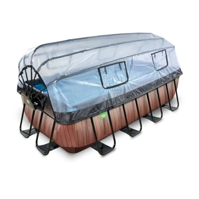 Bild av Exit Wood Pool 400X200X100Cm Med Sandfilterpump Och Tak Brun