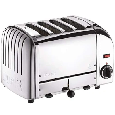 Bild av Dualit Klassisk 4 skivor Vario brödrost rostfritt stål, handbyggd i Storbritannien utbytbara ProHeat® element värm två eller fyra spår, avfrostningsbröd, mekanisk timer delar
