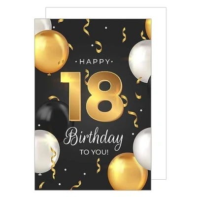 Bild av Edition Seidel Premium XXL Maxi gratulationskort till 18 årsdagen Födelsedag med kuvertformat DIN A4. Födelsedagskort kort Billet Happy Birthday man kvinna tonåring ballonger