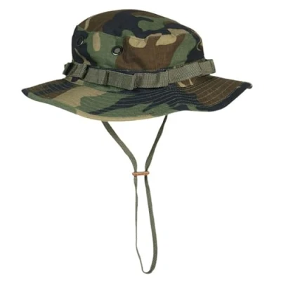Bild av Mil Tec Unisex bomull ripstop boonie hatt hållbar lätt taktisk utomhus ventilerad brett brätte med justerbar hakrem, Woodland Camo, XXL