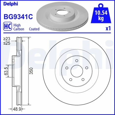 Bild av DELPHI BG9341C Disque de frein 350 25 5 ventilé revêtu à haute teneur en carbone sans roulement roue, bague ABS FORD: FOCUS 3