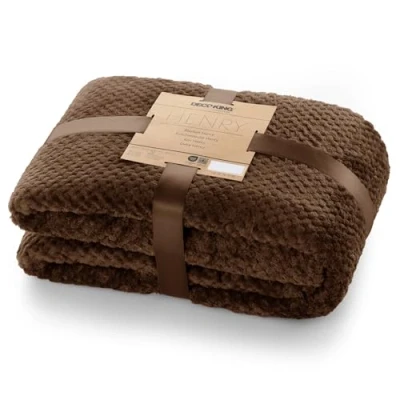 Bild av DecoKing gosig filt 220 x 240 cm brun mikrofiber levande överkast fleece mjuk skandinavisk stil choklad Henry