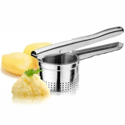 Bild av KADAX Potatispress för potatismos, spätzle, grönsaker, fruktjuice, multipress, potatismassare av rostfritt stål, längd: 24,5 cm, diskmaskinssäker, spätzlepress, silver