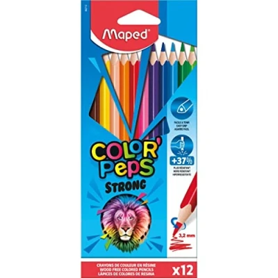 Bild av Maped ergonomiska triangulära färgpennor, färgpennor COLOR&#039;PEPS STRONG särskilt stabil stift 3,2 mm 12 x pennor