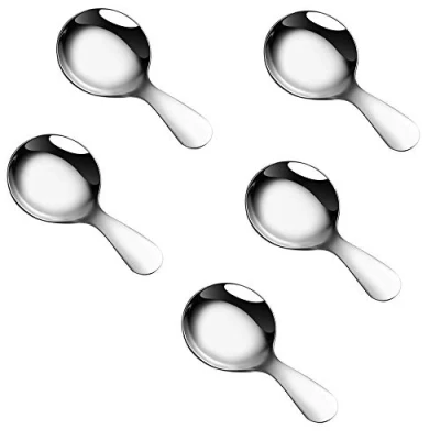 Bild av 5 st skedar med kort handtag sockersmaktillsatser saltkryddor efterrättssked te kaffeskedar glasssked