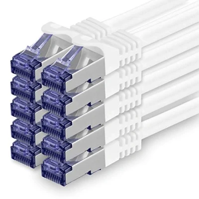 Bild av Cat.7 nätverkskabel 0,25 m vit 10 stycken Cat7 patchkabel (SFTP/PIMF/LSZH) rå kabel Gb/s med Rj 45 kontakt Cat.6a x meter