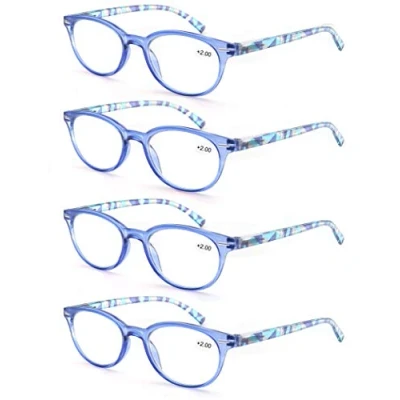 Bild av MODFANS läsglasögon kvinnor, 4 pack mode damläsare glasögon, bekväma vårgångjärn glasögon runda, snygg färgglad mönsterdesign