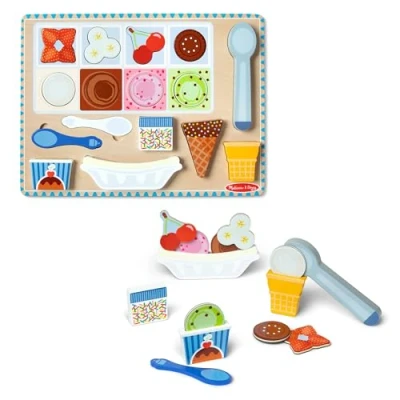 Bild av Melissa &amp; Doug Glasspussel i trä Lekset, 16 magnetiska delar med skopa Låtsasmat av Pussel barn Leksaker 3 år Montessori Busy board Gåva för pojke eller flicka