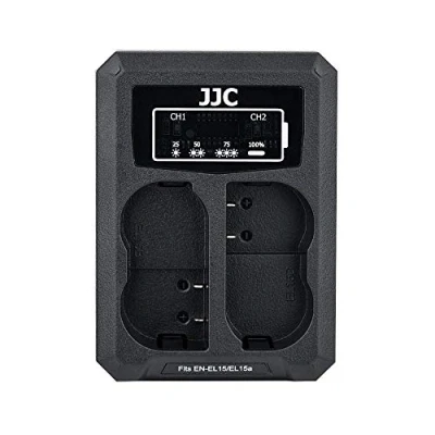Bild av JJC USB dubbel batteriladdare för Nikon Zf Z7II Z7 Z6II Z6 D850 D750 D610 D600 D500 D7500 D7200 D7100 D7000 D810A D810 D800E D800 etc. Kameror ersätter EN EL15/EN EL15a/EN EL15b/EN EL15c