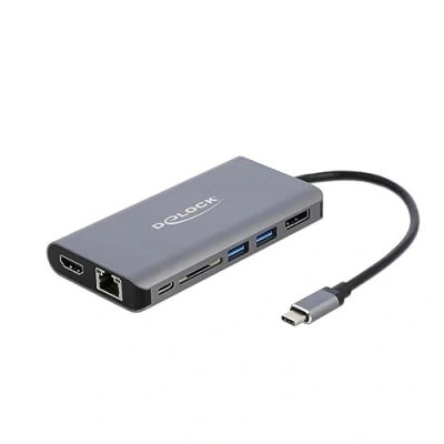 Bild av Delock Extern videoadapter USB C 3.1 Gen 1 HDMI, DisplayPort, RJ 45, 3.0 grå detaljhandel