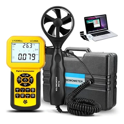 Bild av LYCEBELL LC 856A CFM mätare, HVAC anemometer Handhållen Mätning av Luftflödeshastighetstemperatur, Vindmätare med Bakljus, MAX MIN AVG för Segling Drönarfiske (Resväska Ingår)