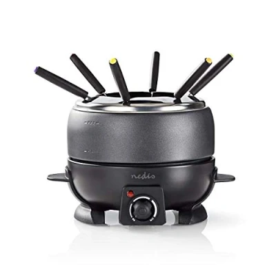 Bild av Nedis Fondue set 6 personer 2,3 l 800 W justerbar temperaturreglering avtagbar gaffelring non stick beläggning fonduegafflar cool touch handtag, svart